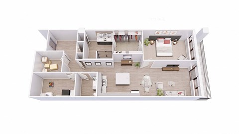 1 bed 1.5 bath bedroom floor plan an in 3d at Tesson Ridge, Missouri, 63128